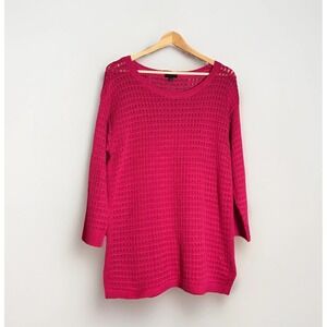 Talbots Woman's Open Knit Pink Sweater Size M Round Neckline 3/4 Sleeves